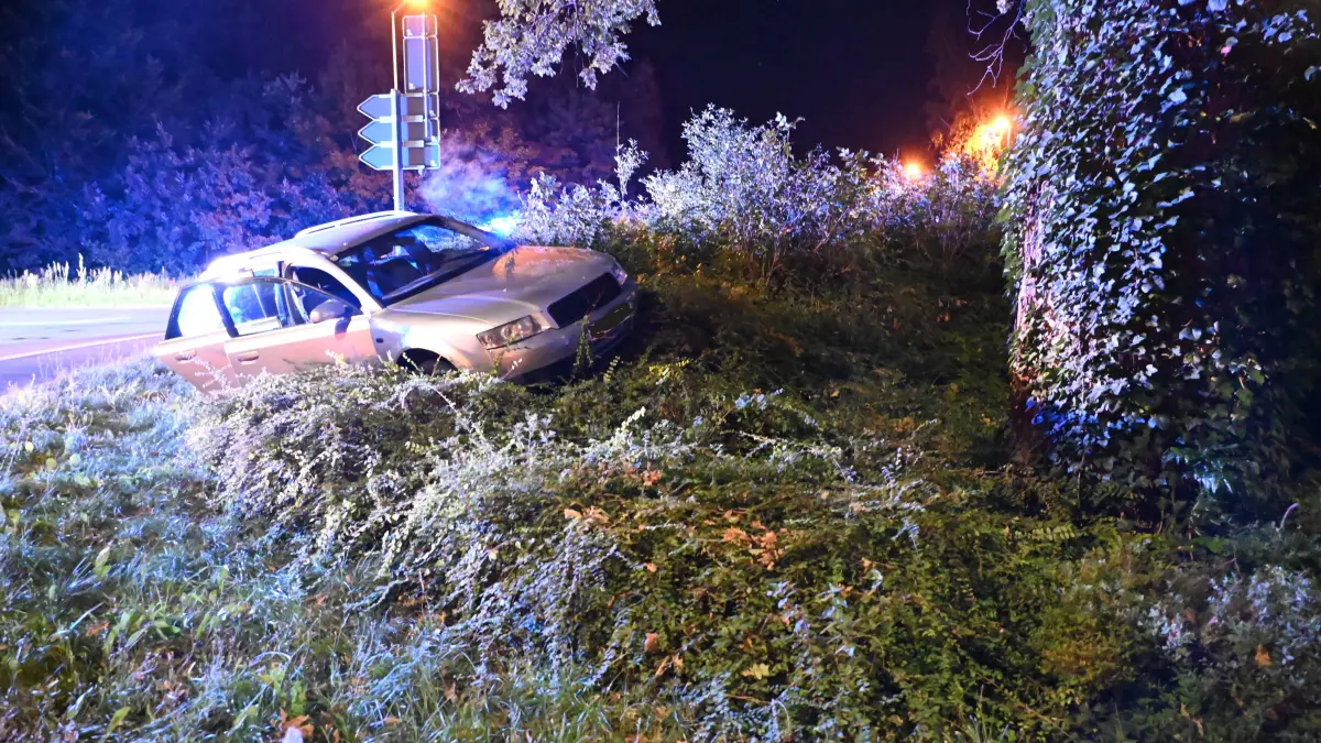 Ein Fahrer lenkte in der Nacht zum Sonntag sein Auto auf den Kreisel Hegelstraße. Später nahm die Polizei den Mann mit.