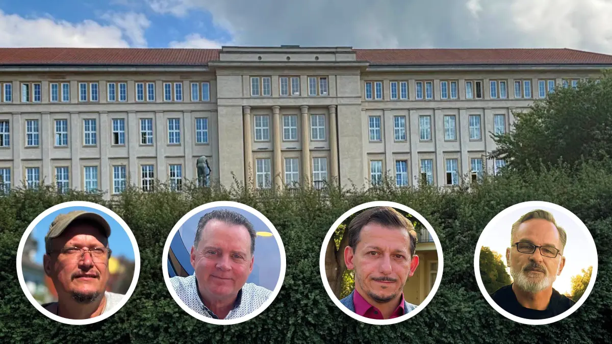 Wollen auf den Chefsessel im Rathaus Eisenhüttenstadt(v.l.): Jens Vowie (Einzelkandidat), Marko Henkel (parteiloser Kandidat der SPD), Christian Friedrich (CDU) sowie Maik Diepold (AfD).