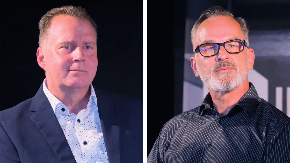 Marko Henkel (l., parteilos für die SPD) und Maik Diepold (AfD) stehen am 12. Oktober in der Bürgermeister-Stichwahl in Eisenhüttenstadt. Henkel holte im ersten Wahlgang 26,9 Prozent der Stimmen, Diepold 37,8 Prozent.