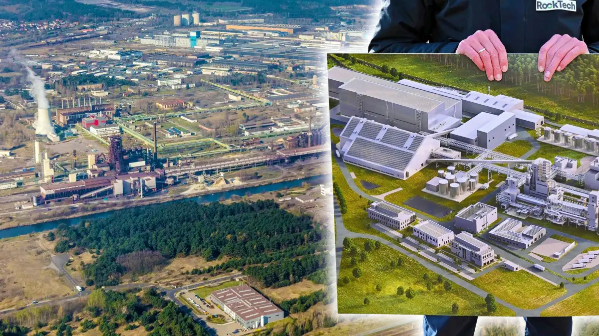 ArcelorMittal Eisenhüttenstadt gehört zu den größten Arbeitgebern in Brandenburg. Mit Rock Tech in Guben (hier ein Modell der Anlage) will man künftig stärker zusammenarbeiten.