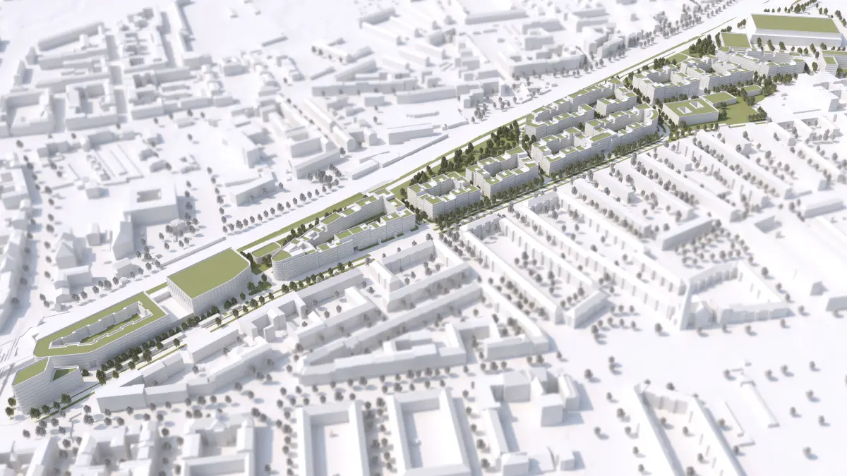 Das Areal des Bauprojekts Pankower Tor auf dem ehemaligen Rangierbahnhof in Berlin ist mehr als 40 Hektar groß und soll unter anderem mit 2000 bis 2500 Wohnungen bebaut werden.