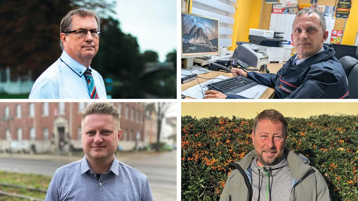 Diese vier Männer wollen Bürgermeister von Rüdersdorf werden: Guido Dubielzig (AfD) sowie die Einzelbewerber Manuel Przybylski, Nico Nolte und Tino Pabel (von links oben nach rechts unten).