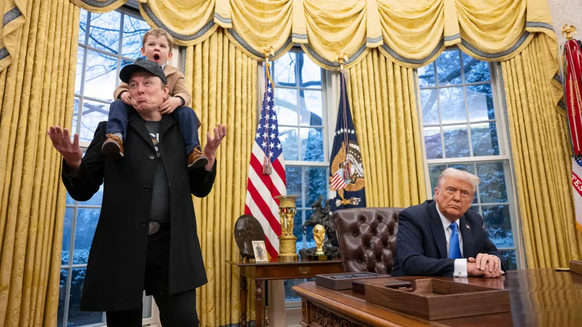 Musk joins President Trump at signing of Execurive Order: TOPSHOT - AFP PICTURES OF THE YEAR 2025
Tesla and SpaceX CEO Elon Musk with his son X Æ A-Xii join US President Donald Trump as he signs executive orders in the Oval Office of the White House in Washington, DC, February 11, 2025.. Tech billionaire Elon Musk, who has been tapped by President Donald Trump to lead federal cost-cutting efforts, said the United States would go "bankrupt" without budget cuts. Musk leads the efforts under the newly created Department of Government Efficiency (DOGE), and was speaking at the White House with Trump, who has in recent weeks unleashed a flurry of orders aimed at slashing federal spending. (Photo by Jim WATSON / AFP) / AFP PICTURES OF THE YEAR 2025
