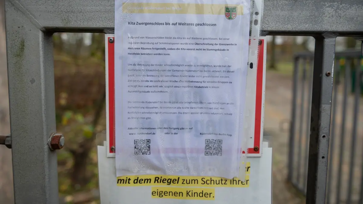 Kita Zwergenschloss im OT Herzfelde der Gemeinde Rüdersdorf bei Berlin ist seit Ende Oktober 2025 wegen Schimmelbefalls nach einem Wasserschaden geschlossen