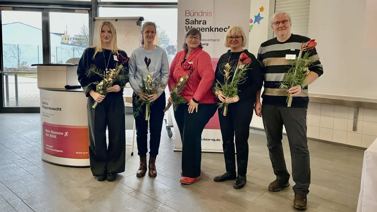 Der Vorstand des neu gegründeten BSW-Kreisverbands Barnim steht fest. Von links: Anastasia Schulz, Jenny Meyer, Carola Kaltschmidt, Regina Schannowske und Jan Klose.