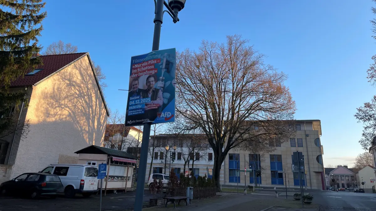 Plakate wie vor einer Wahl: Die AfD hat an der Straße und Seelow für die Filmvorführung geworden, ohne das bei der Stadt anzumelden.