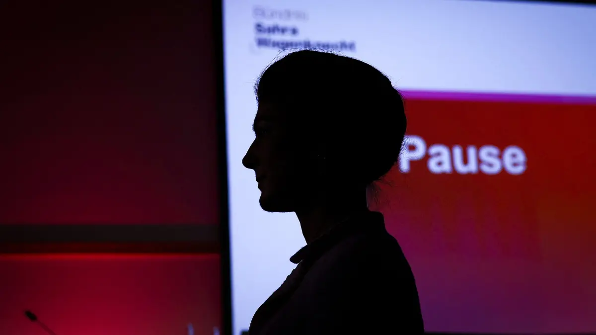 BSW co-founder and co-leader Sahra Wagenknecht attends the federal party conference of left-wing populist Sahra Wagenknecht Alliance (BSW) in Magdeburg, eastern Germany on December 6, 2025. The party's 3rd federal congress takes place on December 6 and 7, 2025. (Photo by RONNY HARTMANN / AFP)