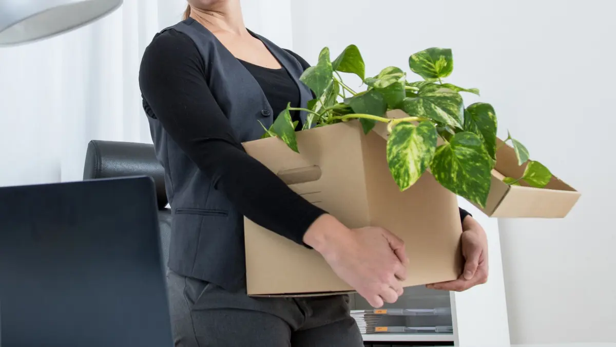 Eine Frau räumt ihren Schreibtisch: ILLUSTRATION - Schnell weg hier? Nach der Insolvenzeröffnung gelten Kündigungsfristen von längstens drei Monaten. (zu dpa: «Hilfe, mein Arbeitgeber ist insolvent») Foto: Christin Klose/dpa-tmn - Honorarfrei nur für Bezieher des dpa-Themendienstes +++ dpa-Themendienst +++