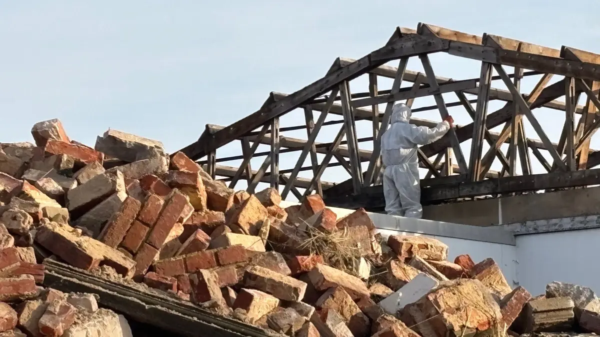 Weg damit! Die ehemalige Skandal-Schlachterei Färber in Neuruppin wird Stück für Stück dem Erdboden gleich gemacht. Was aus dem großen Filetgrundstück geschehen soll, erläutert Gesellschafterin Gabi Bolinger.