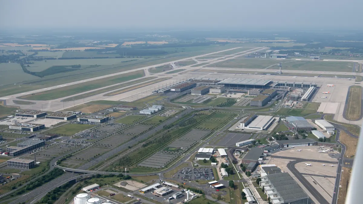Blick über den Hauptstadtflughafen Berlin-Brandenburg vor der Eröffnung im Jahr 2019.