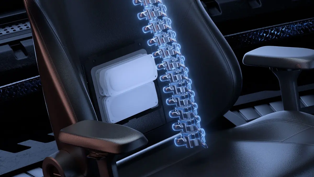 DXRacer Martian Pro. Elektrisch verstellbare Lordosenstütze wie im Auto.