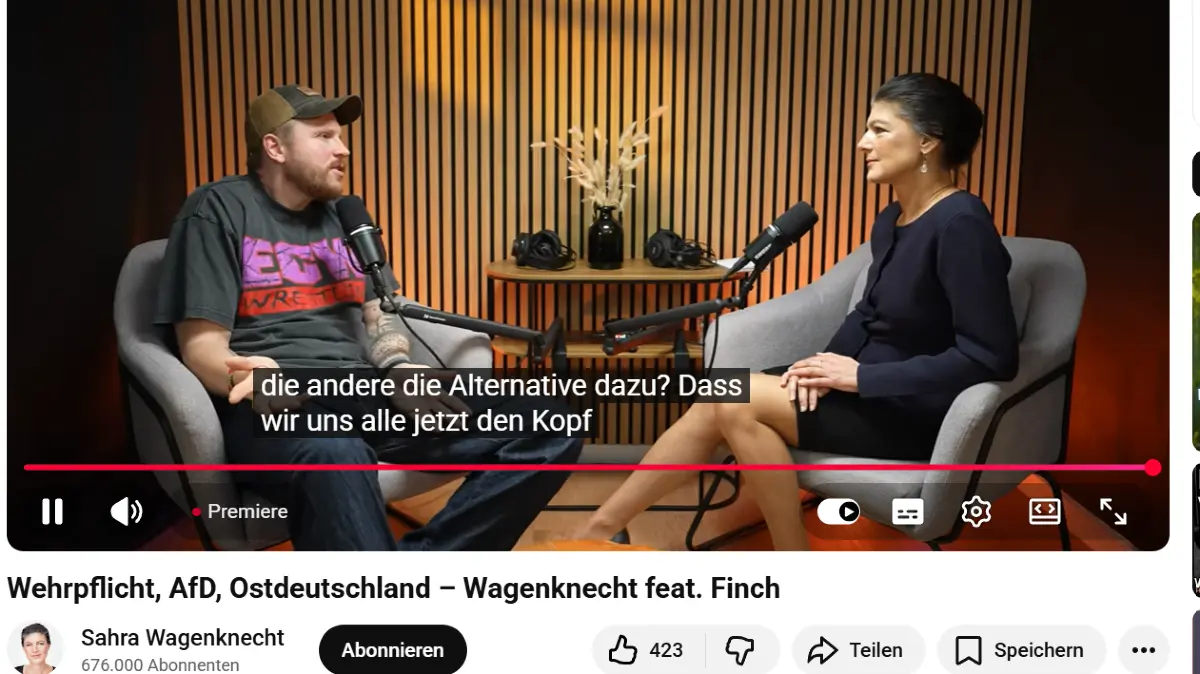 Rapper Finch und Politikerin Sahra Wagenknecht (BSW) sprechen im Interview über die Wehrplicht, die AfD und Ostdeutschland.