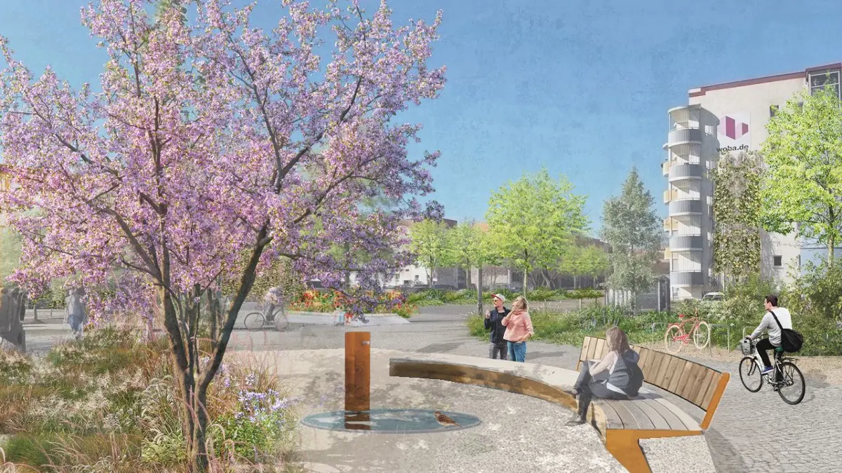 Visualisierungen zum Projekt "Copa Orania" in Oranienburg, Klimaresilienter Umbau der östlichen Walther-Bothe-Straße, erstellt von Fugmann Janotta Partner aus Berlin (sind als Quelle zwingend zu nennen), Stadtumbau, Quartier
