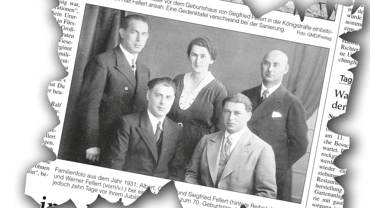 Unter dem Titel "Auf den Spuren der Vergangenheit" berichtete die Märkische Oderzeitung im August 2005 über Ralf Fellert, Neffe des 1945 ermordeten Siegfried Fellert. Auf dem historischen Foto von 1931 sind zu sehen: Albert, Cecilie und Siegfried Fellert (hintere Reihe/v.l.) und Kurt sowie Werner Fellert (vorn/v.l.).
