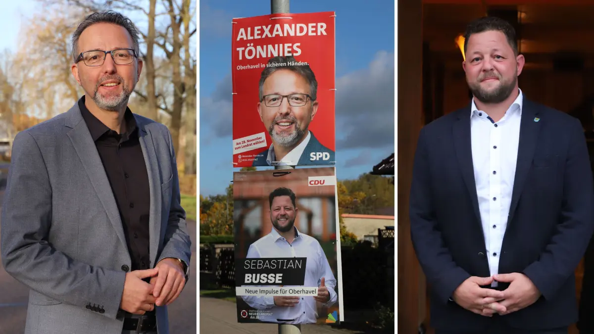 Kreisverwaltung, Landratsamt Oranienburg, Alexander Tönnies (SPD) und Sebastian Busse (CDU) trafen zur Landtagswahl 2021 schon aufeinander. Jetzt will der Landrat den Bürgermeister von Kremmen zu seinem Vize machen