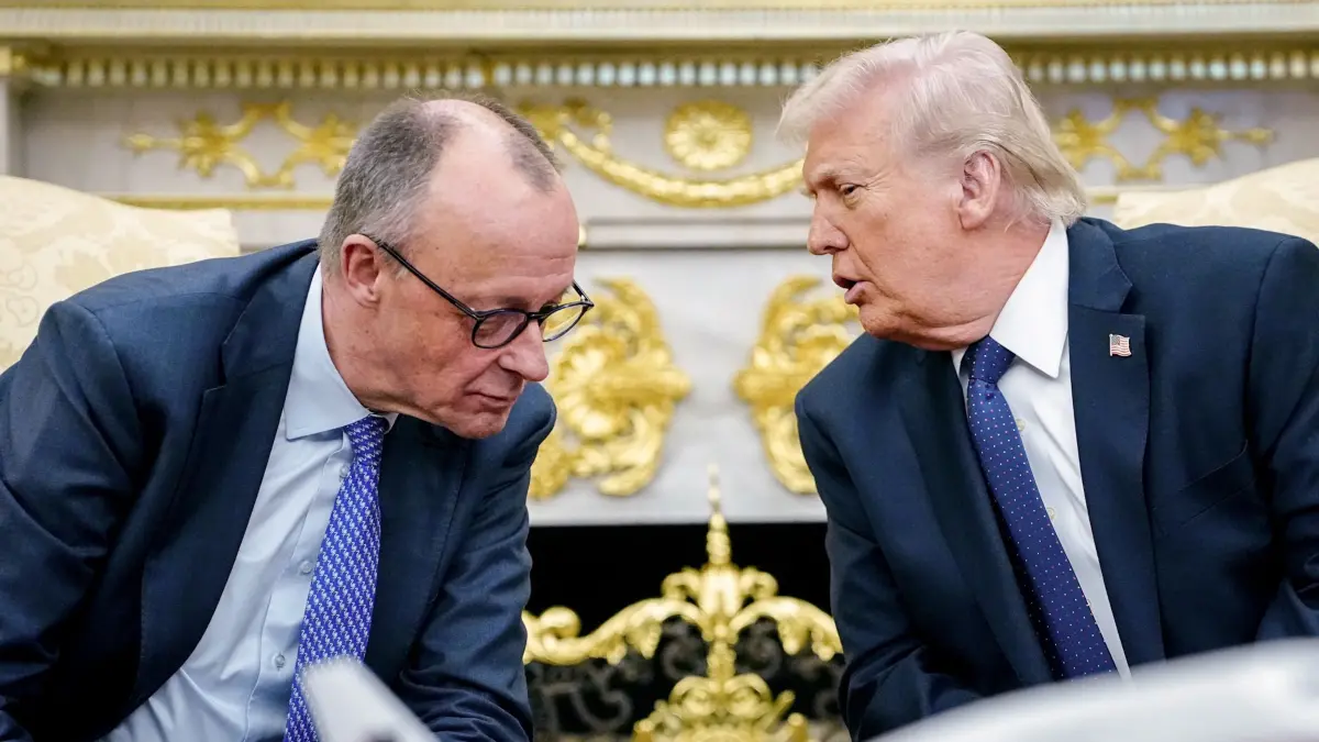US-Präsident Trump empfängt Bundeskanzler Merz: 03.03.2026, USA, Washington: US-Präsident Donald Trump empfängt Bundeskanzler Friedrich Merz (CDU) im Weißen Haus. Themen des Gesprächs waren der Krieg im Iran, der Zollstreit zwischen der EU und den USA und der russische Angriffskrieg gegen die Ukraine und die China-Politik. Foto: Kay Nietfeld/dpa +++ dpa-Bildfunk +++