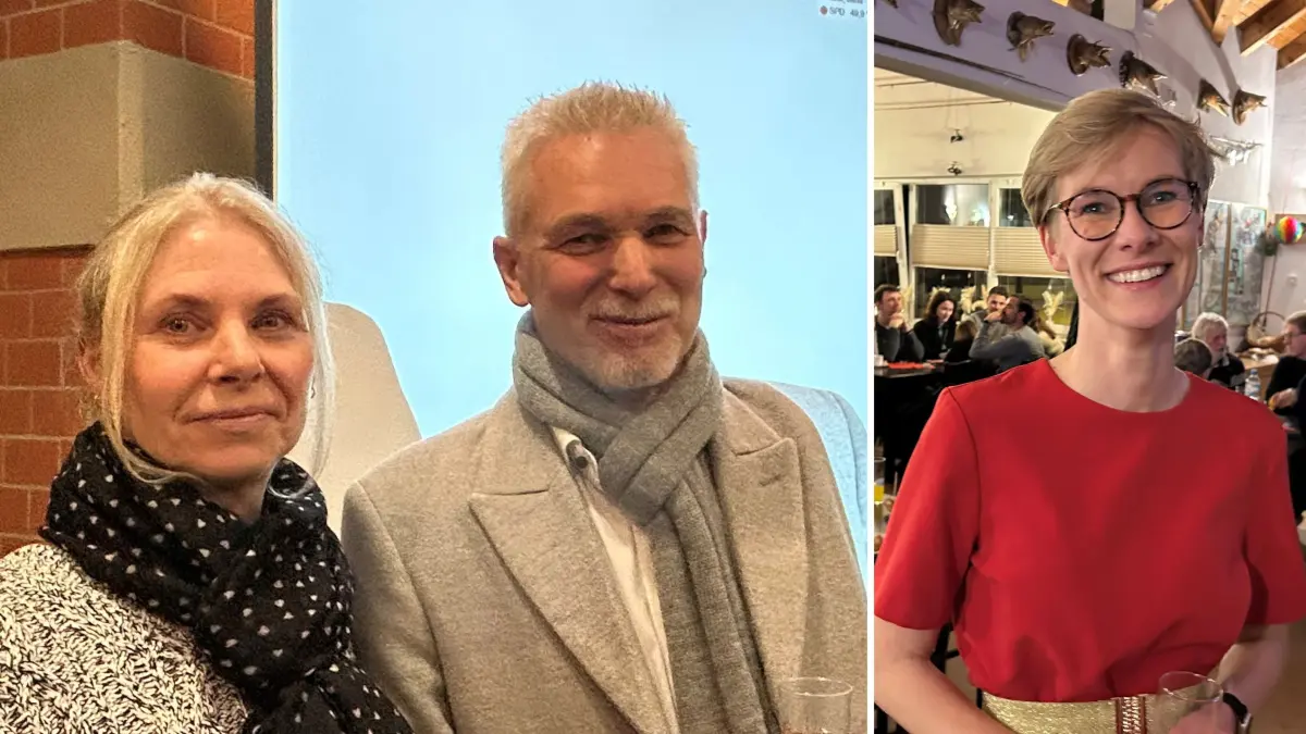 Bürgermeisterwahl 2026 in Erkner: Amtsinhaber Henryk Pilz feiert den Wahlsieg mit seiner Frau, Jana Gruber (r.) gibt sich trotz ihrer hauchdünnen Niederlage glücklich.