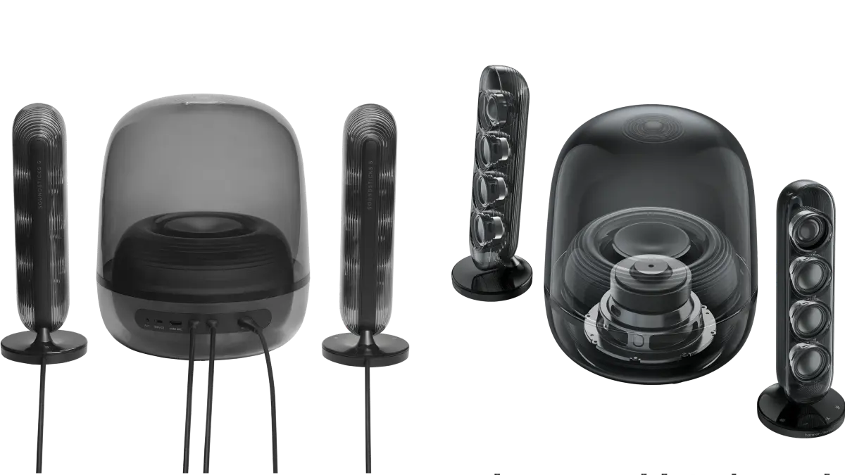 Harman Kardon SoundSticks 5. Aktive Lautsprecher und reichlich Anschlussmöglichkeiten.