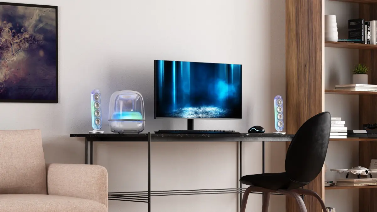 Harman Kardon SoundSticks 5. Auch als soundstarker Teil eines Desktop-Systems geeignet.