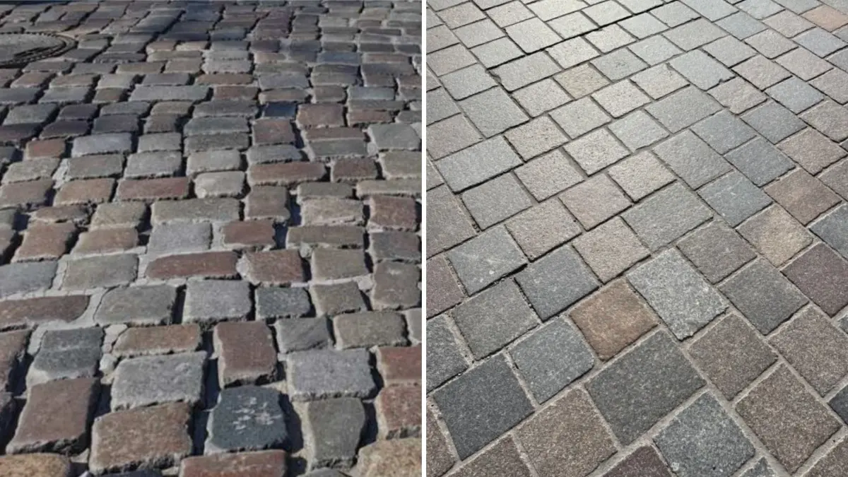 Beispielbilder aus der Beschlussvorlage der Stadt: Links das alte Pflaster, rechts, wie es in Zukunft aussehen könnte.