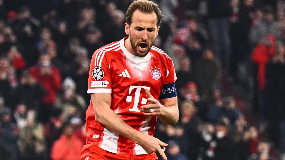 Bayern München - Atalanta Bergamo: 18.03.2026, Bayern, München: Fußball, Männer: Champions League, Bayern München - Atalanta Bergamo, K.o.-Runde, Achtelfinale, Rückspiele, Allianz Arena. Harry Kane (Bayern München) reagiert nach seinem Tor zum 1:0. Foto: Tom Weller/dpa +++ dpa-Bildfunk +++