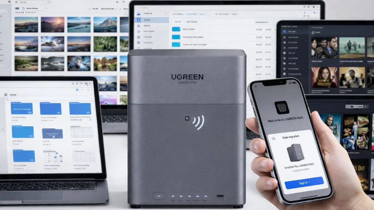 UGREEN NAS4300 Plus. Platz für Fotos, Videos, Musik, Dokumente und App-Steuerung.
