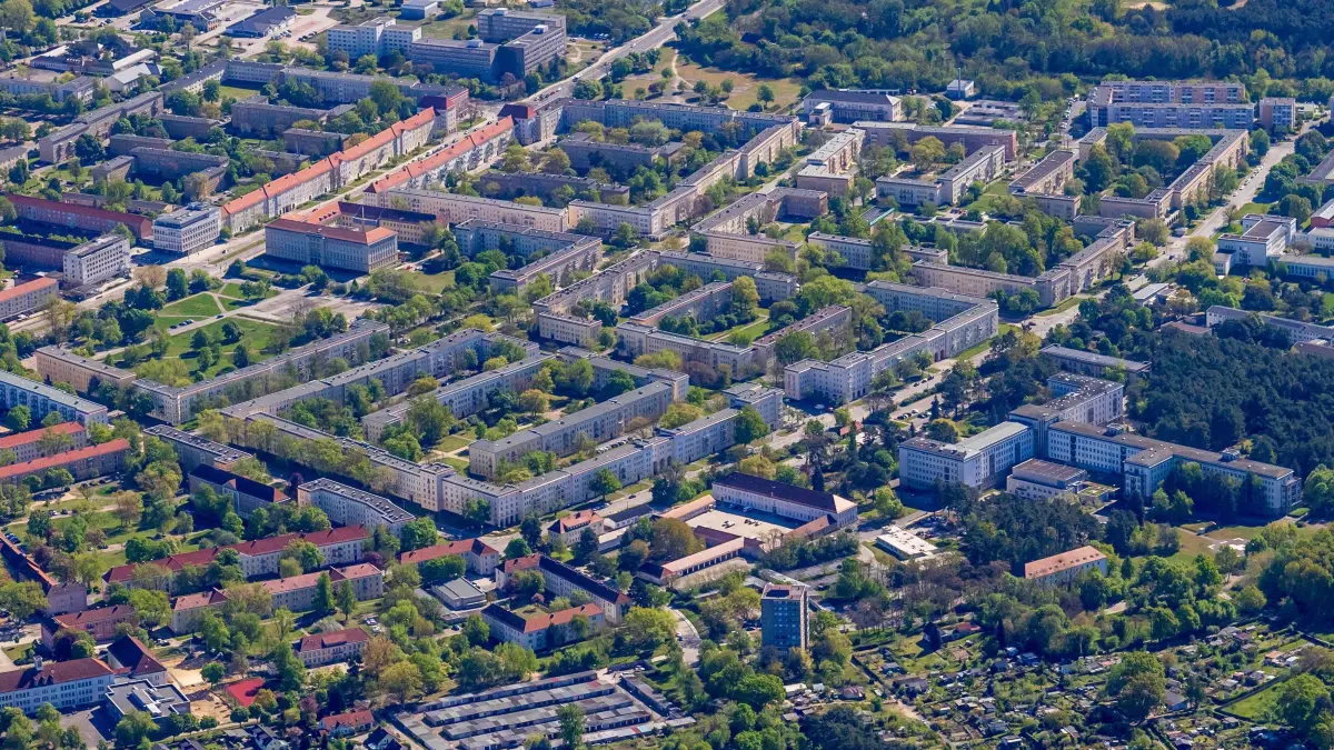 Luftbild der Planstadt Eisenhuettenstadt