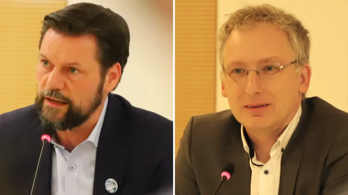 Gehen am 26. April in die Stichwahl: Fürstenwaldes amtierender Bürgermeister Matthias Rudolph (links) und sein Herausforderer Mathias Papendieck.