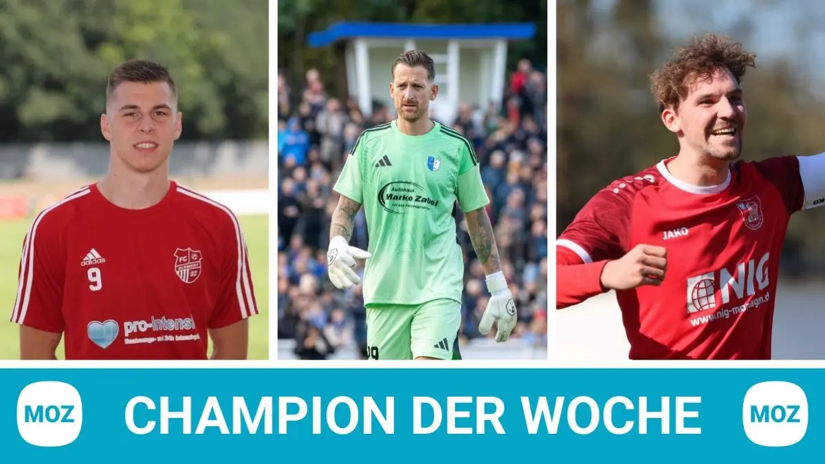Fußballer Szymon Wierzchowski, Torwart Florian Rudolph und Fußballer Domenik Biemann (von links) sind die neuen Kandidaten für Champion der Woche.