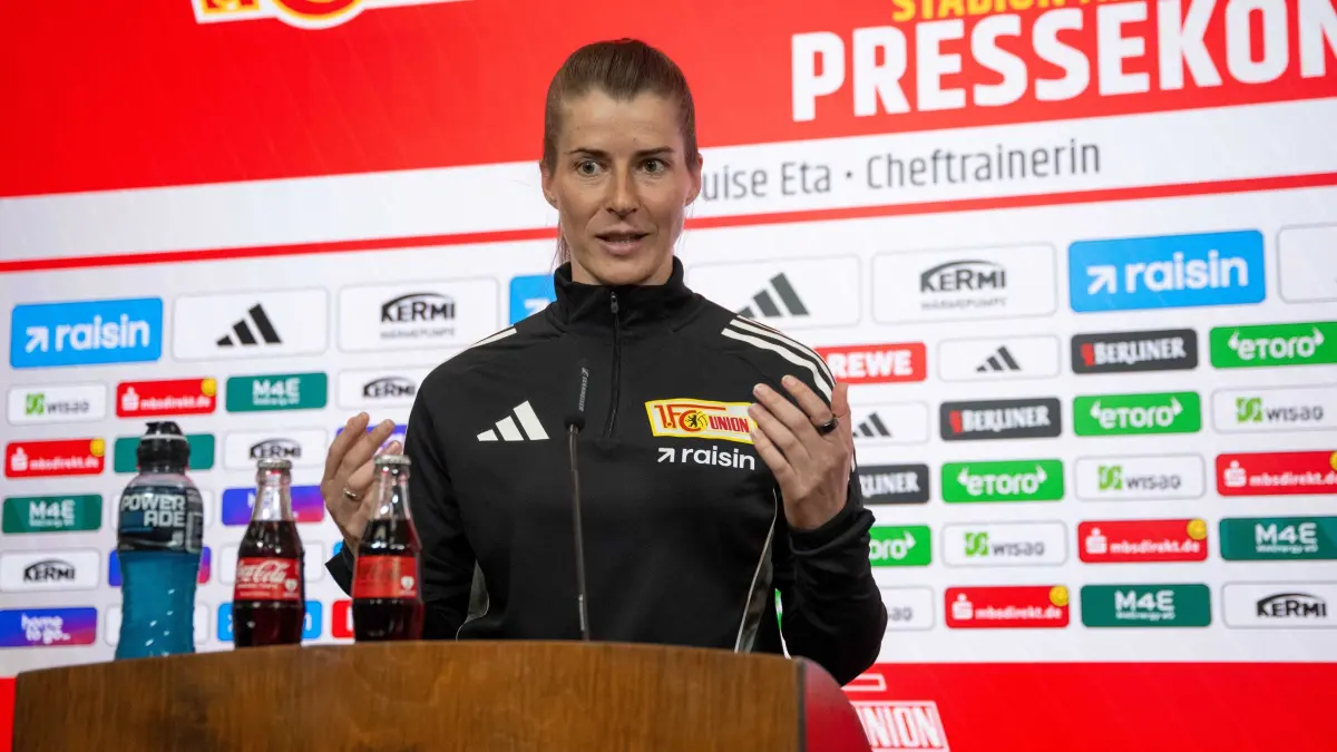 1. FC Union Pressekonferenz 2025/26: Fußball, Herren, Saison 2025/2026, 1. Bundesliga, 1. FC Union Berlin, Pressekonferenz, Trainerin Marie-Louise Eta (1. FC Union Berlin), 16.04. 2026, Foto: Matthias Koch