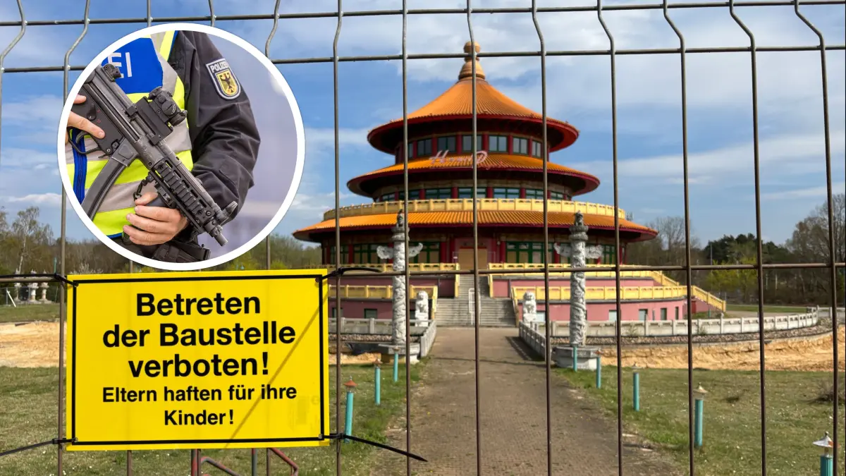 Verwunderte, aber auch gelassene Reaktionen rief eine Polizeimaßnahme an der Himmelspagode in Hohen Neuendorf hervor. Das steckt dahinter.