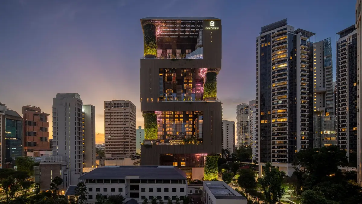 Pan Pacific Orchid. Das Hotel ist eine Ikone zeitgenössischer Architektur in Singapur.