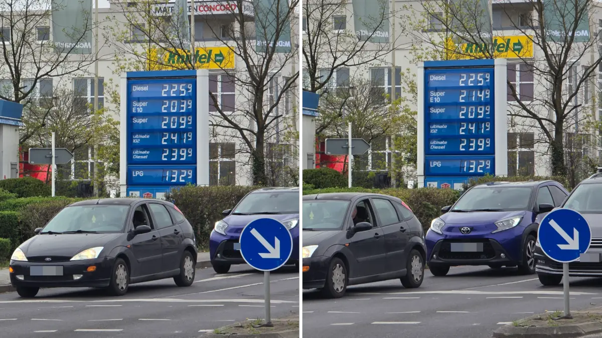 Blick auf die Tankstelle in Waltersdorf. Um Punkt 12 Uhr mittags geht der Preis um 11 Cent nach oben.