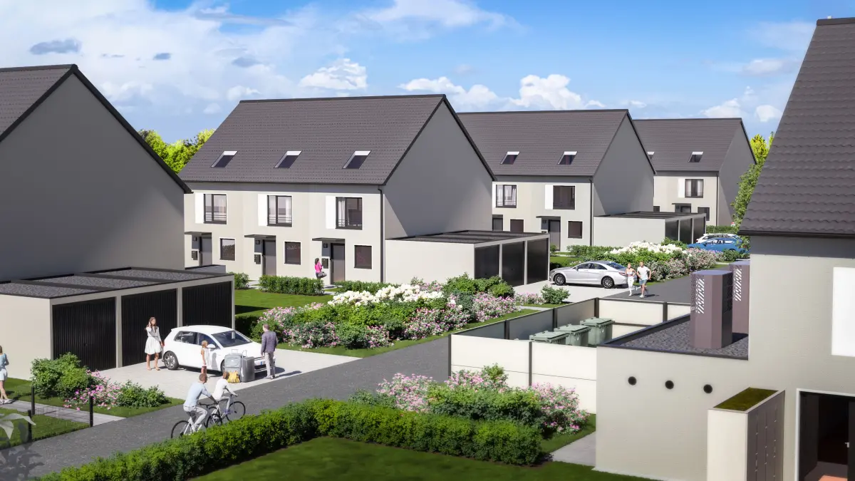 So sollen die Einfamilienhäuser einmal aussehen, die in Neuenhagen bei Berlin entstehen werden. (Visualisierung)