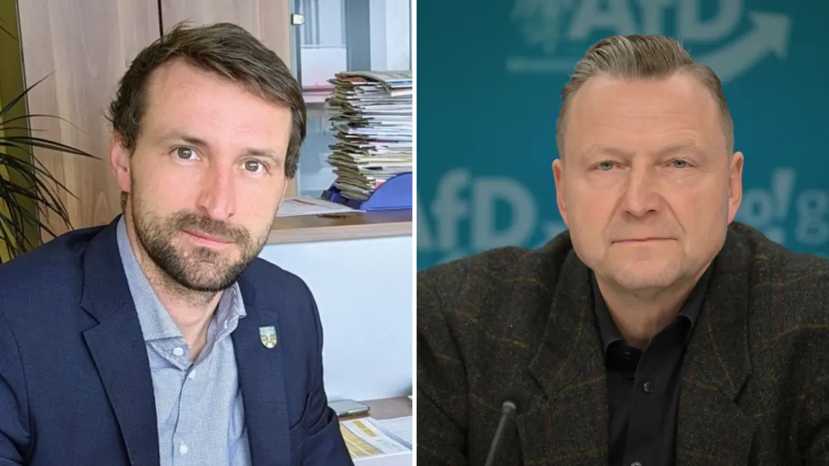 Wer setzt sich durch? Am Sonntag treten Amtsinhaber Maximilian Wonke (links) und Steffen John (AfD) in der Stichwahl gegeneinander an.