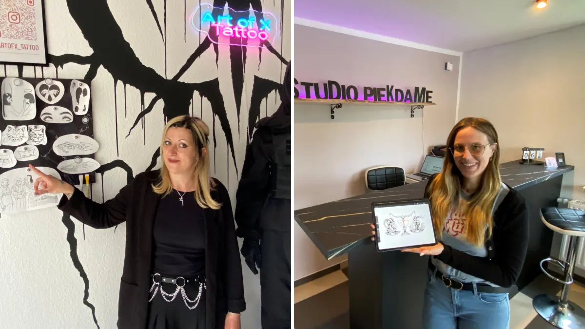 Christin Laue (l.) eröffnete im März das Art of X Tattoo in Seelow, Franzi Fischer das Tattoo-Studio Piekdame in Neu Tucheband nahe der B1.