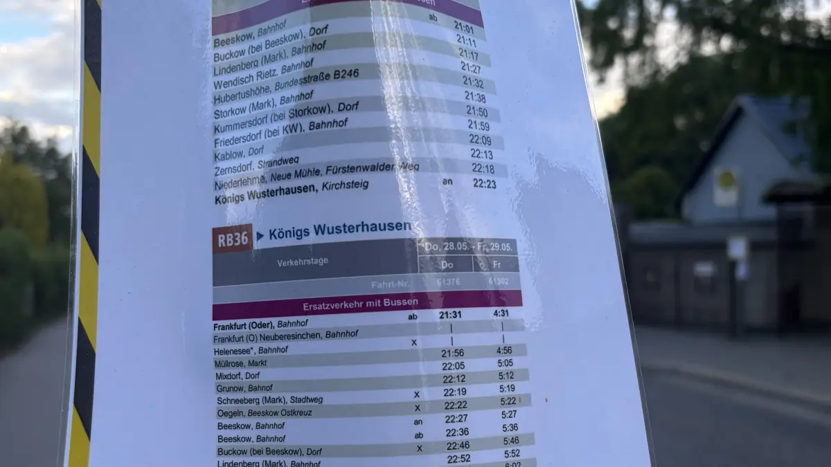 Auf der Bahnstrecke zwischen Beeskow und KW kommt es zu Sperrungen. Der Schienenersatzverkehr ist bereits eingerichtet.