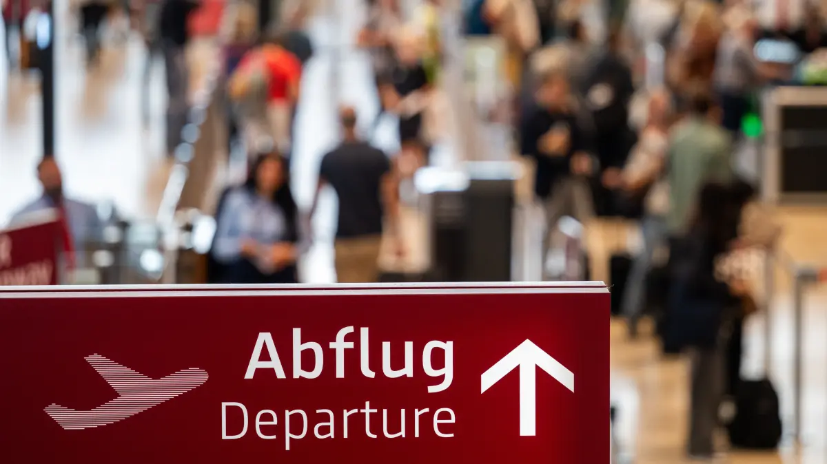 ARCHIV - 24.07.2025, Brandenburg, Schönefeld: Der Schriftzug „Abflug Departure“ ist auf dem FLughafen „Willy Brandt“ Berlin Brandenburg (BER) im Terminal 1 zu sehen. In Berlin und Brandenburg haben die Sommerferien 2025 begonnen. (zu dpa: «Diese Folgen hat knappes Kerosin für Verbraucher») Foto: Soeren Stache/dpa +++ dpa-Bildfunk +++