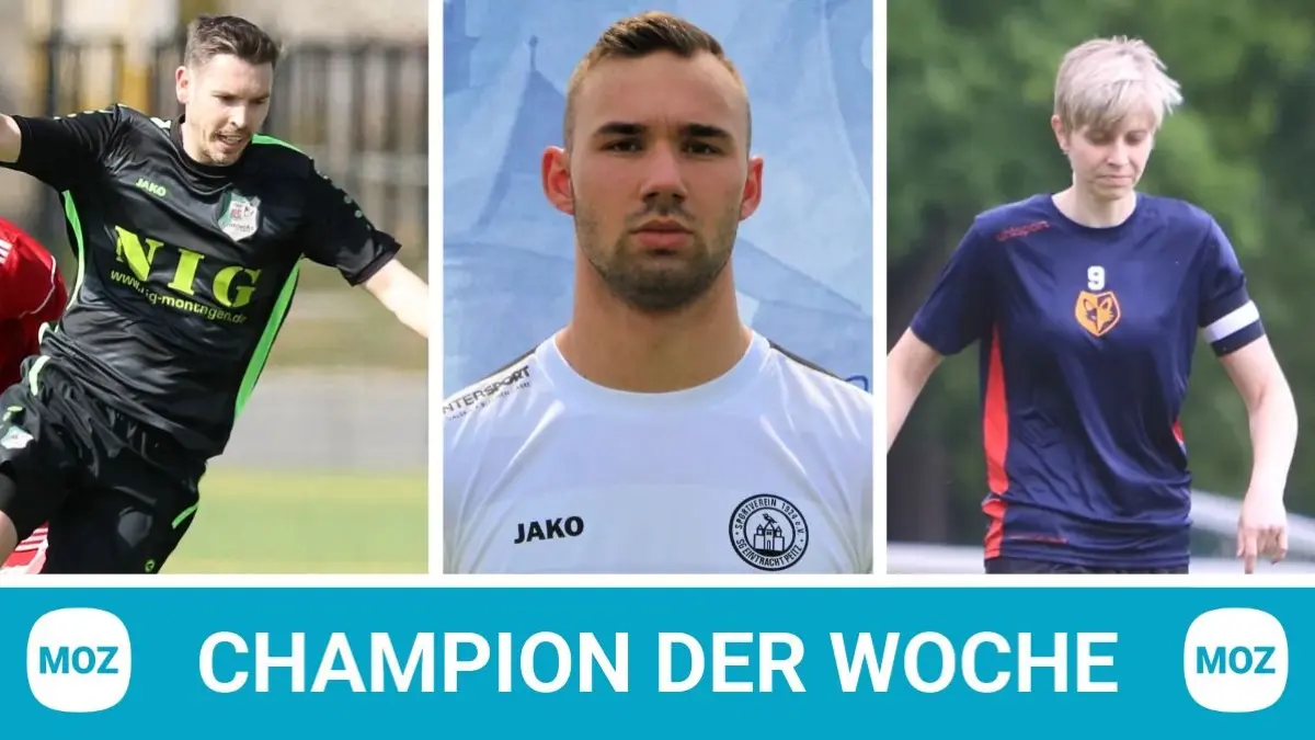 Fußballer Nino Purrmann (Eintracht Alt Ruppin), Fußballer Niclas Straube (1. FC Guben) und Fußballerin Anja Kalisch (Falkenthaler Füchse) sind die neuen Kandidaten für Champion der Woche.