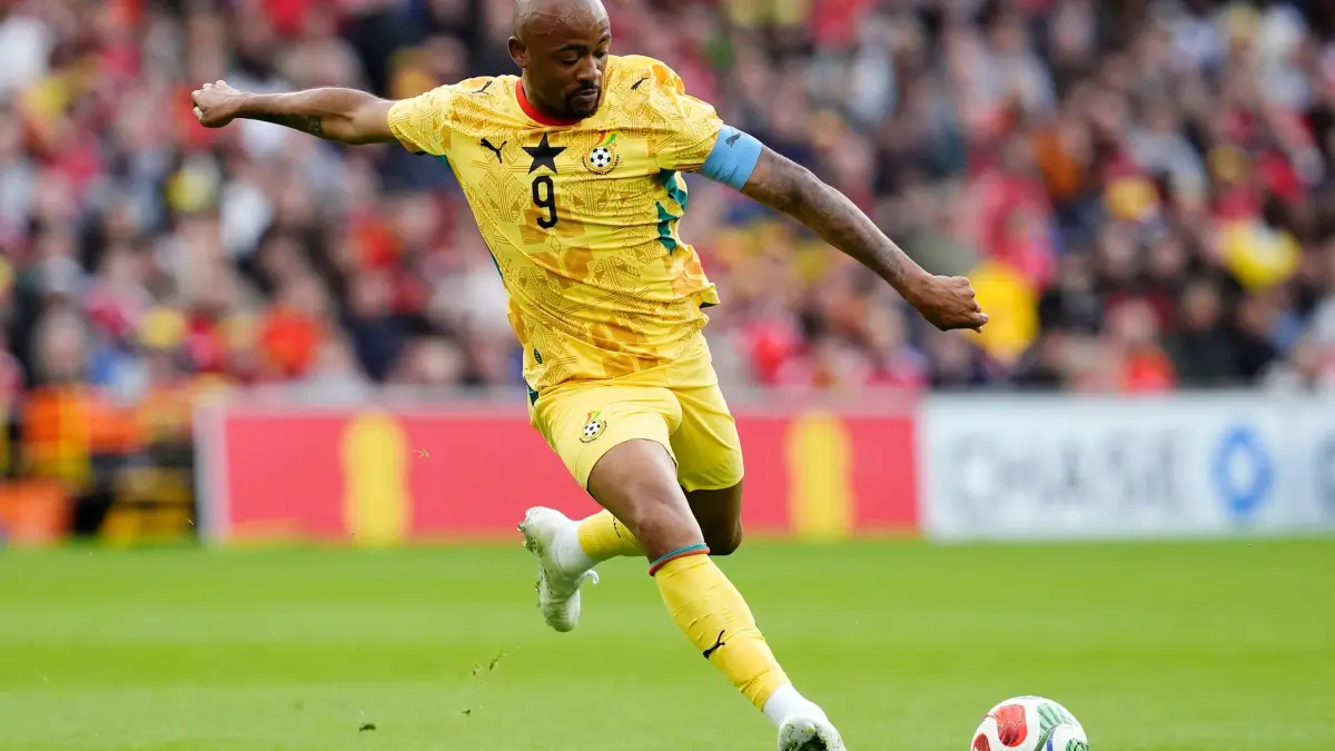 Wales - Ghana: 02.06.2026, Großbritannien, Cardiff: Fußball, Männer: Länderspiele, Wales - Ghana, Jordan Ayew aus Ghana versucht einen Torschuss. Foto: Nick Potts/PA Wire/dpa +++ dpa-Bildfunk +++
