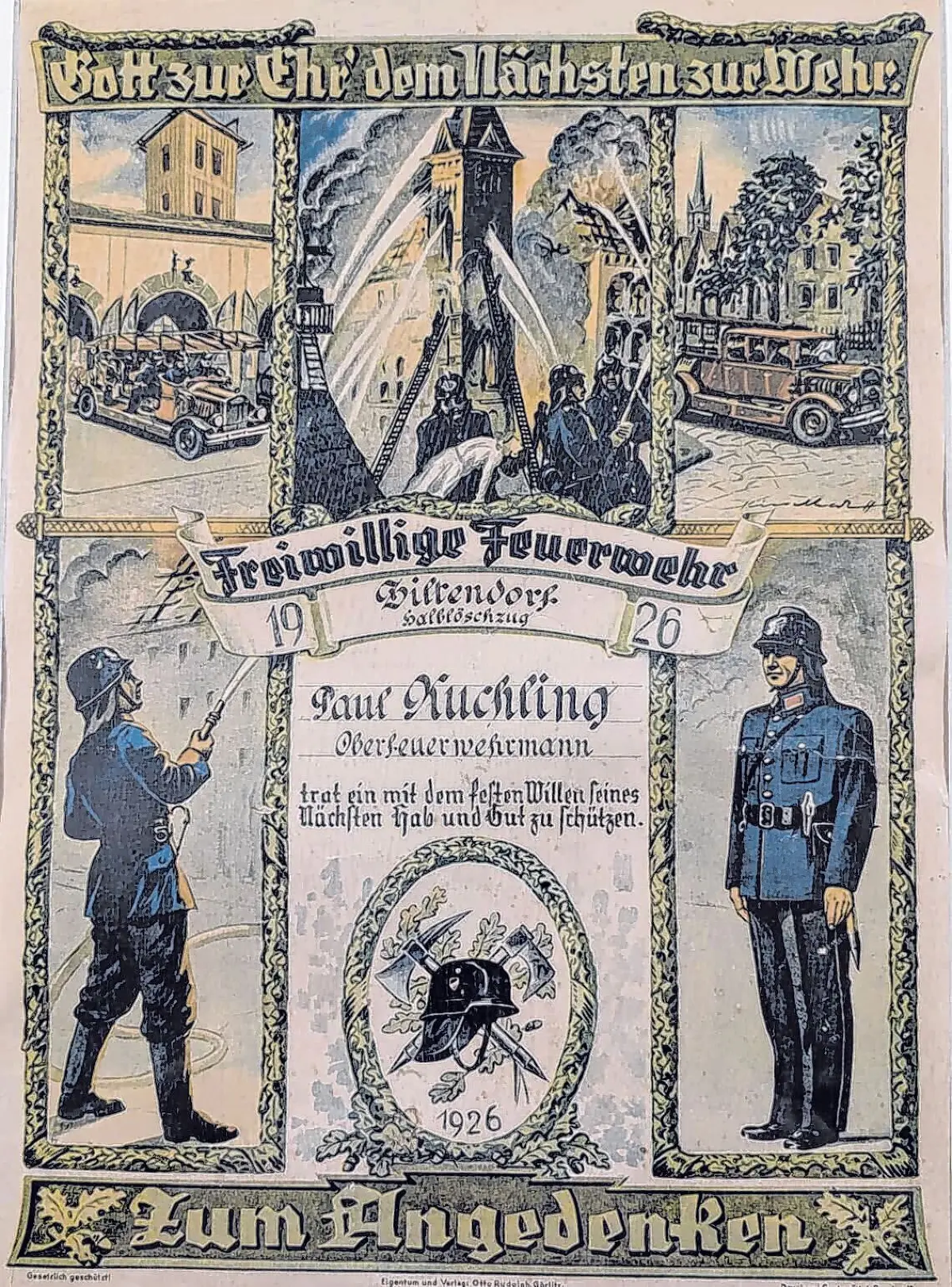Dieses historische Erinnerungsbild zeigt den Feuerwehrgründer Paul Kuchling und erinnert daran, wo die Geschichte der Freiwilligen Feuerwehr Ziltendorf vor einem Jahrhundert begonnen hatte.