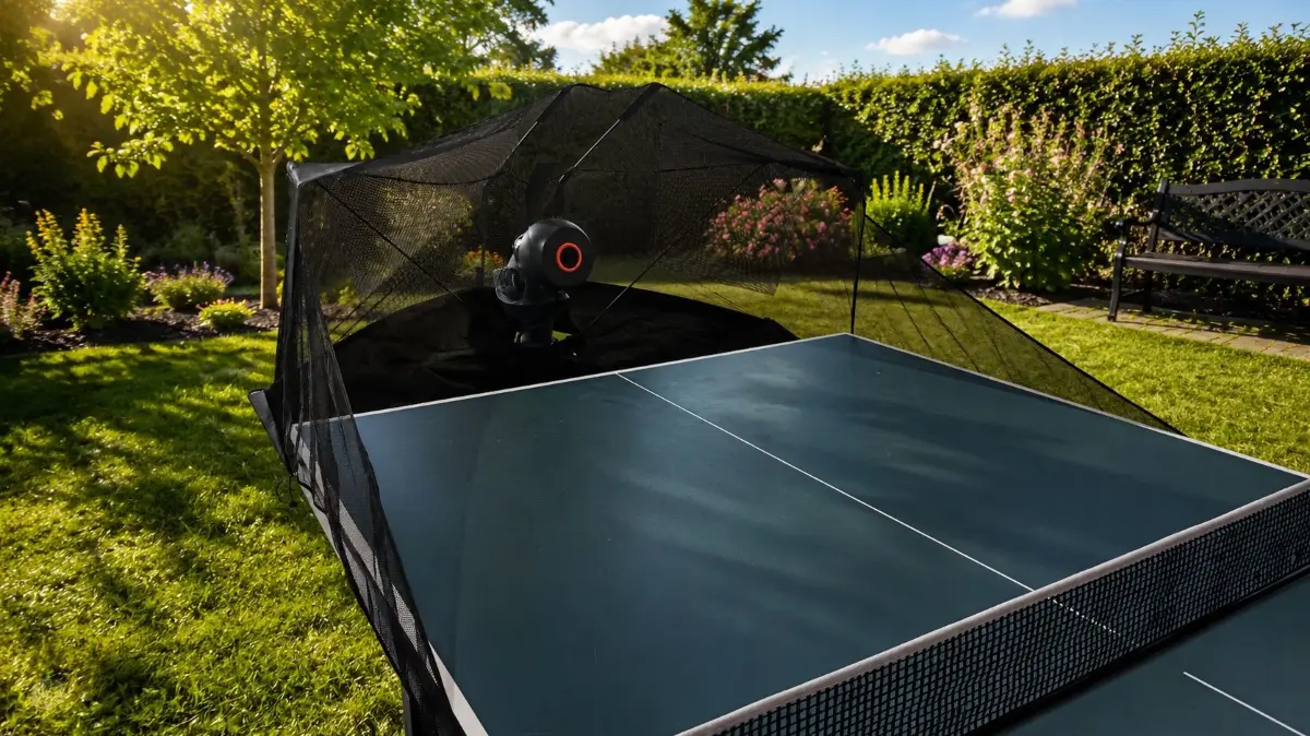 Pongbot Halo S Pro. Das Auffangnetz sorgt für ununterbrochenen Ballnachschub.