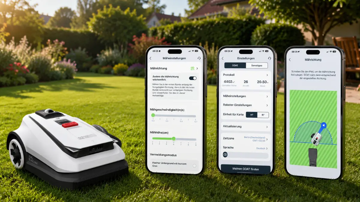 GOAT A1600 LiDAR PRO. Alle Einstellungen erfolgen über die App.