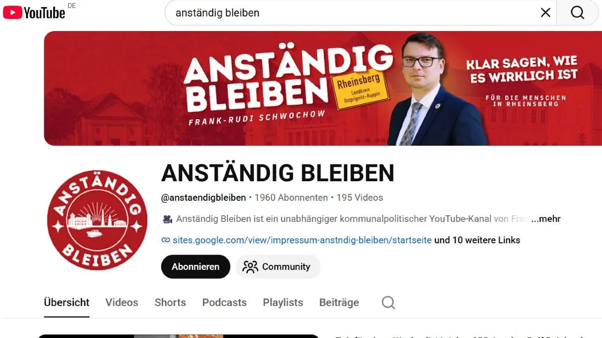 Rheinsbergs Bürgermeister Frank-Rudi Schwochow betreibt auf Youtube den umstrittenen Kanal "Anständig bleiben". Nun fragen sich Kritiker, was er damit verdient und ob er das Geld versteuert.