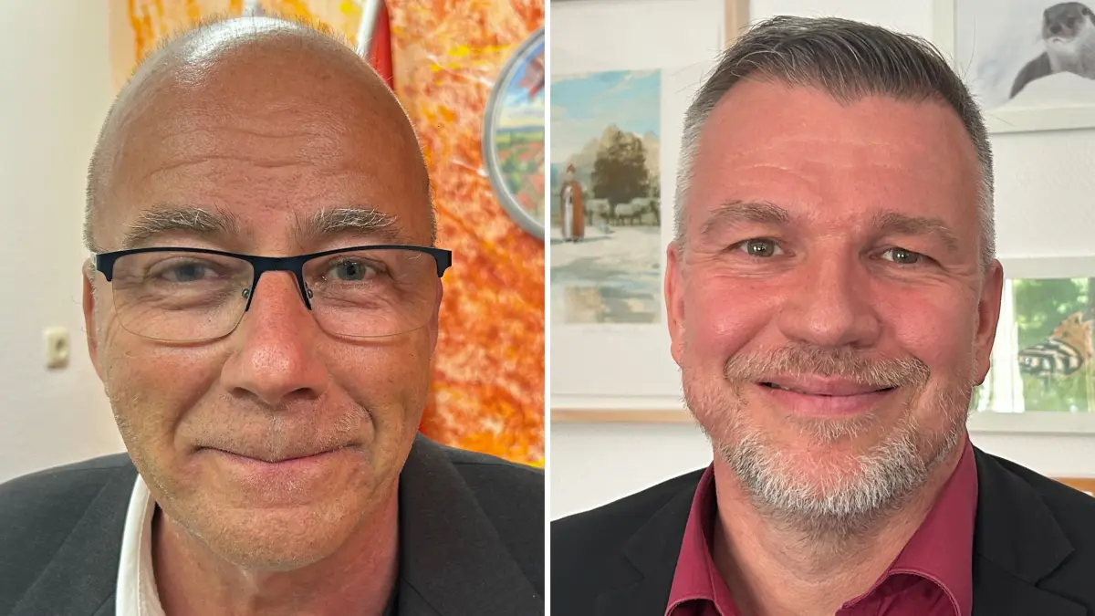 Bei der Stichwahl zum Landrat in Ostprignitz-Ruppin fordert Amtsinhaber Ralf Reinhardt von der SPD (r.) Torsten Arndt von der AfD heraus. Das wollen die Kandidaten im Landkreis erreichen.