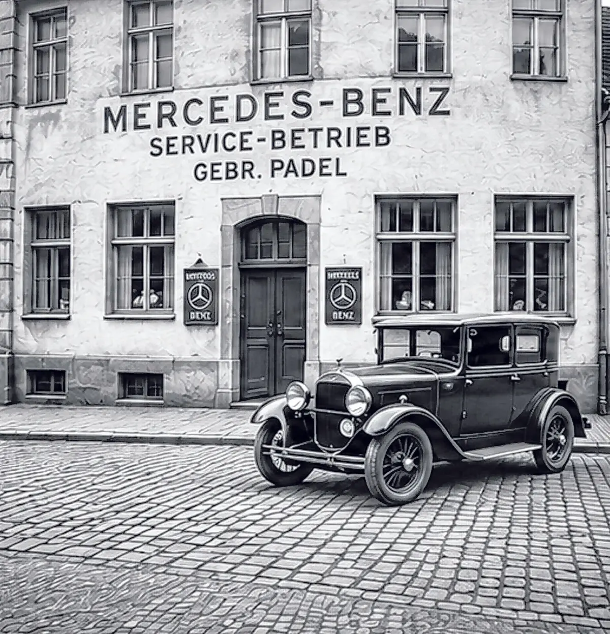 Schon in den 1930er-Jahren wurde in der Schulstraße 6 in Fürstenberg an der Oder Mercedes-Benz Service angeboten. Die Gebrüder Padel gehörten damit zu den ersten Servicepartnern im damaligen Deutschland.