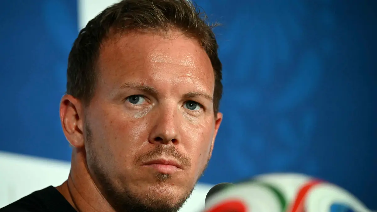 FILES-FBL-WC-2026-GER-NAGELSMANN: (FILES) Germany's head coach Julian Nagelsmann gives a press conference at the Houston Stadium in Houston on June 13, 2026, on the eve of the 2026 World Cup football match between Germany and Curacao. Germany coach Julian Nagelsmann has resigned following his team's shock last-32 exit from the World Cup at the hands of Paraguay, several media reported on July 3, 2026. (Photo by RONALDO SCHEMIDT / AFP)