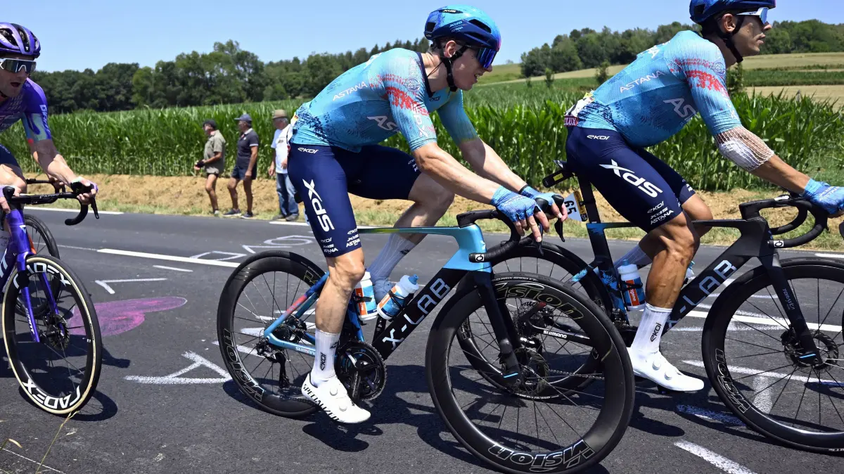 German Max Kanter of XDS Astana Team and Colombian Harold Tejada of XDS Astana Team pictured in action during stage 6 of: German Max Kanter of XDS Astana Team and Colombian Harold Tejada of XDS Astana Team pictured in action during stage 6 of the 2026 Tour de France cycling race, a stage of 186 km from Pau to Gavarnie-Gedre, on Thursday 09 July 2026. The 113th edition of the Tour de France starts on Saturday 4 July in Barcelona, Spain, and will finish in Paris, France on the 26th of July. POOLxTOMASxSISK PUBLICATIONxNOTxINxBELxFRAxNEDxLUX x180776331x