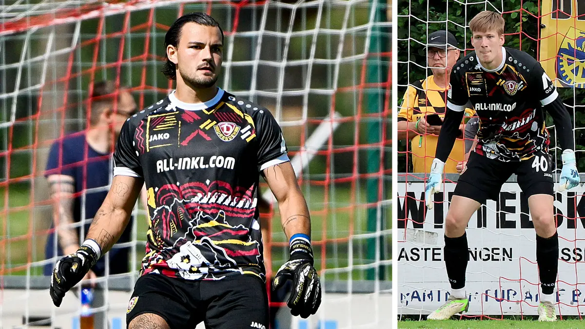 Konkurrenzkampf der Torhüter bei Dynamo Dresden: Tim Schreiber (links) war in der vergangenen Saison die Nummer eins. Winter-Neuzugang Elias Bethke ist der Herausforderer.