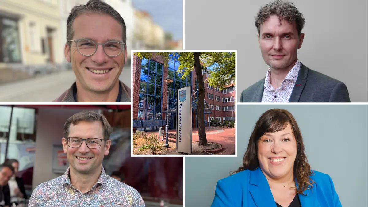 Jetzt stehen die Bürgermeisterkandidaten für Strausberg fest: Robert Krause, Stephan Blumenthal (oben, v. li.), Knut Steinkopf und Annette Binder treten zur Wahl am 20. September an.